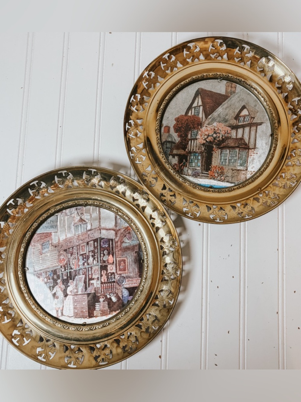 Vintage Brass Round Foil Art Wall Hangings | Made in England